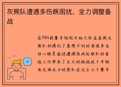 灰熊队遭遇多伤病困扰，全力调整备战